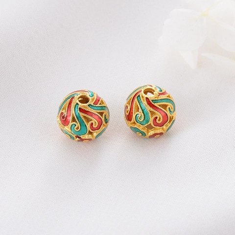 Oriental Enamel Floral Lucky Beads 14K Gold Plated Brass Spacer Beads For DIY Jewelry Making Bracelet Charm For Women