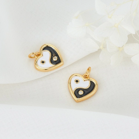 14K Gold Plated Copper Enamel Heart Tai Chi Yin Yang Charms For DIY Necklace Bracelet Making Colorful Heart Pendants Jewelry Material
