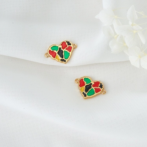 14K Gold Plated Copper Enamel Heart Tai Chi Yin Yang Charms For DIY Necklace Bracelet Making Colorful Heart Pendants Jewelry Material