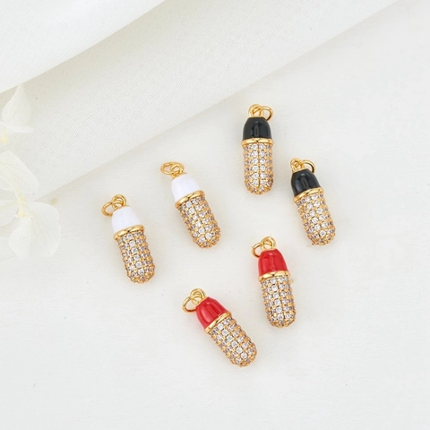 14K Gold Plated Copper Enamel Capsule Pendant Rhinestone Pill Charm For DIY Earrings Necklace Jewelry Making Accessory