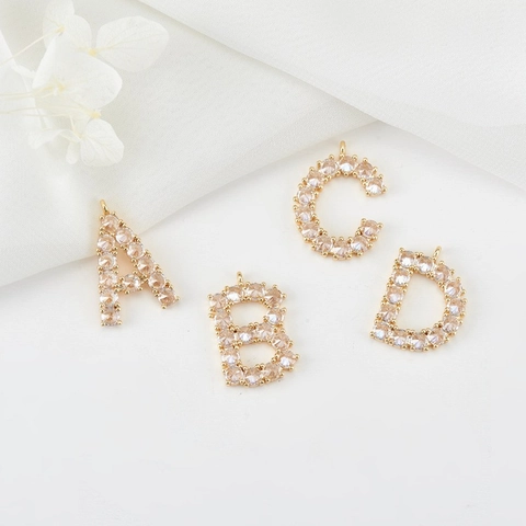 Initial Alphabet Hanger Charms Koper Goud Verguld Strass Ingelegd Letter Voor DIY Ketting Armband Sieraden Maken Benodigdheden