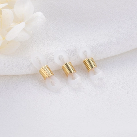 DIY Eyeglass Chain Ends Silicone Anti-Slip Connector Gold Plated Brass Loop Eyewear Chain Accessories For Jewelry Making