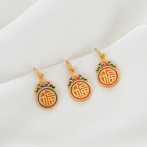 14K Gold Plated Copper Enamel Charms Vintage Chinese Style Fu Character Tiger Head Ruyi Lock Pendant DIY Jewelry Making Accessories