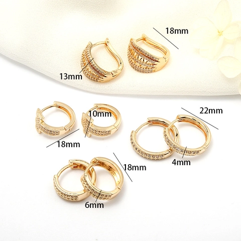 14K Gold Plated Brass Round Hoop Earrings For Women Micro Inlaid Zirconia Geometric Lattice Ear Buckle Fashion Jewelry