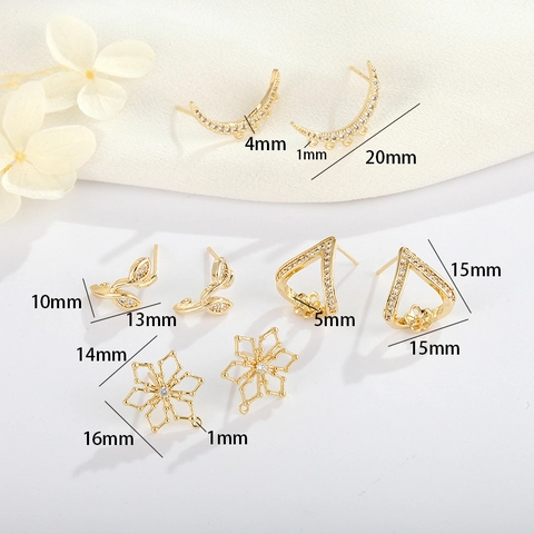 Messing Zirkonia Blume Ohrstecker Komponenten Mit 925 Sterling Silber Stift Vergoldet Schneeflocke Mond Blatt DIY Schmuck Ohrringe Zubehör