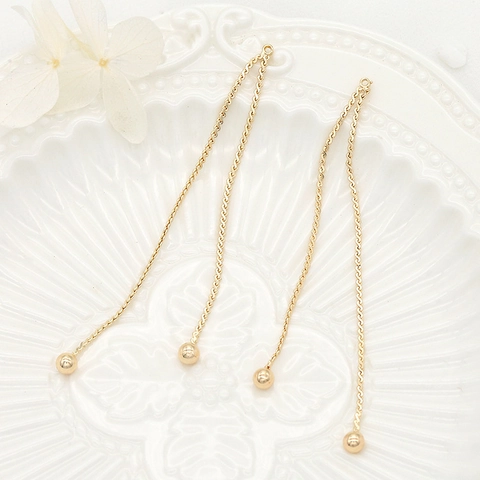 14K Gold Plated Copper Long Earring Line Minimalist Tassel Chain With Bead Earring Findings For Jewelry Making DIY Earring Components