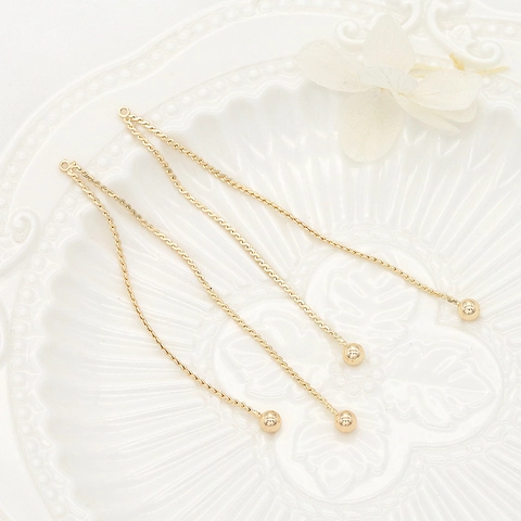 14K Gold Plated Copper Long Earring Line Minimalist Tassel Chain With Bead Earring Findings For Jewelry Making DIY Earring Components