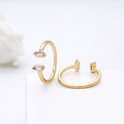 Minimalist 14K Gold Plated Brass Open Ring For Women Elegant Zircon Leaf Chain Link Adjustable Fashion Jewelry Accessories