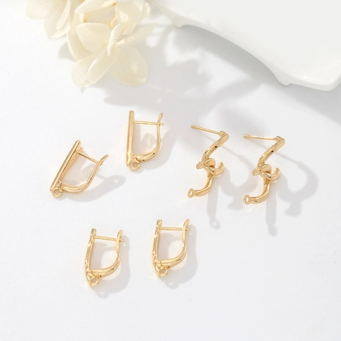 14K Gold Plated Copper Leverback Earring Findings With 925 Sterling Silver Earring Post For DIY Jewelry Making Geometric Hooks