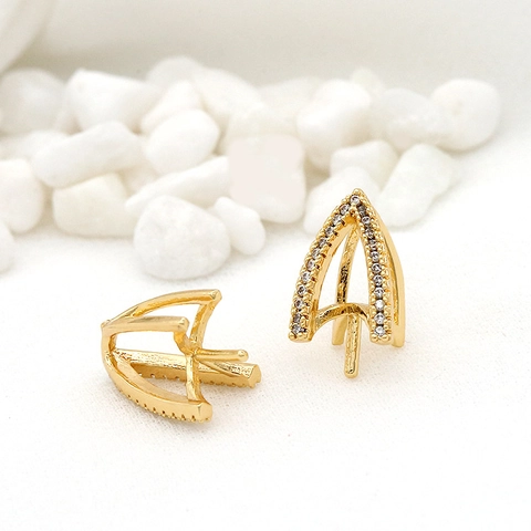 14K Gold Plated Brass Triangle Stud Earrings With 925 Sterling Silver Post Micro Pave Zircon DIY Artificial Pearl Setting Accessory