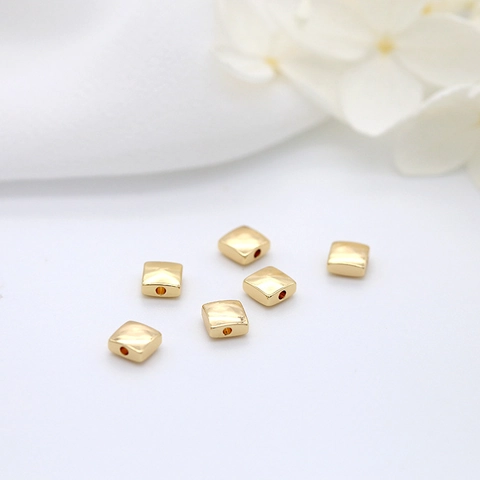 14K Gold Plated Copper Spacer Beads For DIY Jewelry Making Square And Round Sun Pattern Geometric Separator Beads Accessories