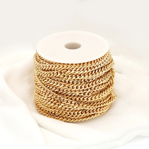 14K Gold Plated Pure Copper Cuban Curb Chain For DIY Jewelry Making Findings Necklace Bracelet Bags Clothing Accessory
