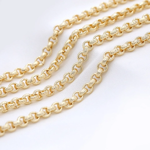 14K Gold Plated Brass Rolo Chain Textured Grid Pattern For DIY Necklace Bracelet Handmade Jewelry Making Material Accessories