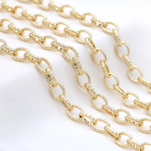 14K Gold Plated Copper Rolo Chain With Knurled Texture For DIY Jewelry Making Personalized Necklace Bracelet Findings