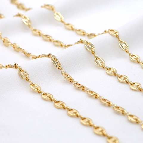 14K Gold Plated Copper Mariner Chain Pig Nose Link For DIY Necklace Bracelet Handmade Jewelry Making Craft Supplies