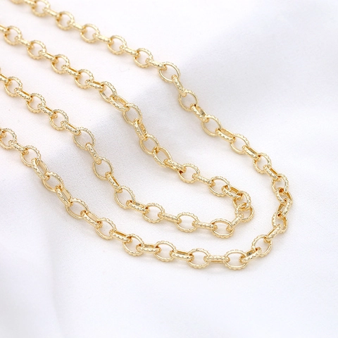 14K Gold Plated Copper Rolo Chain With Knurled Texture For DIY Jewelry Making Personalized Necklace Bracelet Findings