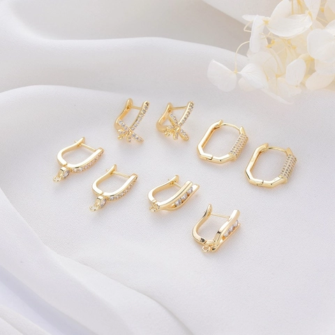 Mode Kupfer Zirkonia Ohrring Zubehör 14K Vergoldet DIY Schmuckherstellung Zubehör Geometrische Schleife Design Ohre Schnalle Haken Damen