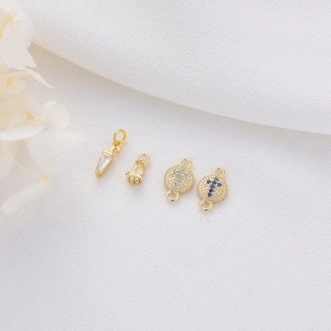 14K Gold Plated Copper Umbrella Teardrop Round Cross Charms For DIY Jewelry Making Bracelet Necklace Zirconia Inlaid