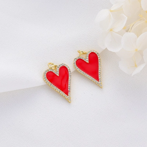 Copper Drip Oil Enamel Pendant Charm With Rhinestone Trim Heart Angel Pattern Gold Plated DIY Craft Earring Necklace Making Materials For Couples Jewelry Accessories