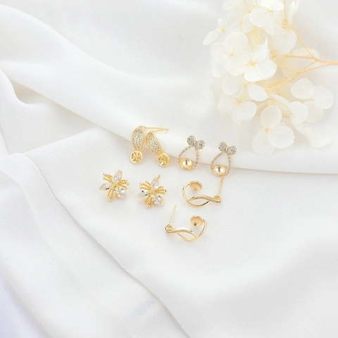 DIY Εξαρτήματα Κοσμημάτων Ορείχαλκος 14K Χρυσό Μικρό Στρας Λουλούδι Πεταλούδα Σκουλαρίκια Καρφωτά Με Καρφίτσα Ασήμι 925 Για Γυναικεία Κοσμήματα