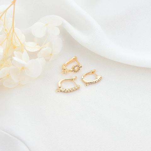 14K Gold Plated Copper Huggie Hoop Earring Findings With Rhinestone DIY Round U-Shaped Jewelry Making Earring Hooks For Women