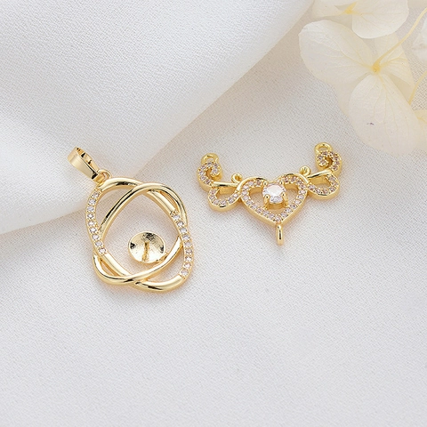 14K Vergoldet Messing Zirkon Herz Flügel Oval Hohl Anhänger Für DIY Halskette Armband Herstellung Damen Schmuck Zubehör