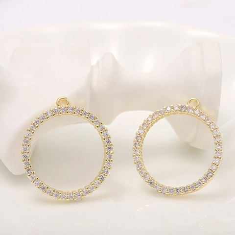 14k Gold Plated Brass Round Cubic Zirconia Charms Pendants For DIY Necklace Earring Bracelet Jewelry Making Accessories