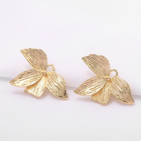 Colgante de Hoja de Flor de Cobre Chapado en Oro 14K Accesorios de Fabricación de Joyas DIY para Pendientes Collares Botánicos Cepillados