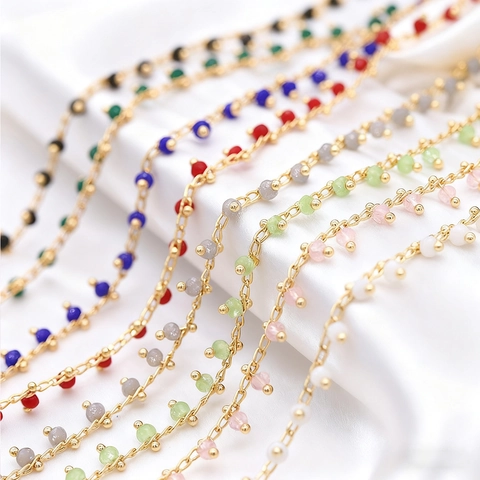 Copper Zirconia Bead Chain Gold Plated DIY Jewelry Accessories For Necklace Bracelet Earrings Making Crafts Multicolored