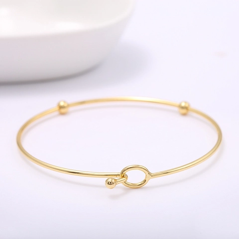 Bracciale Rigido Minimalista in Ottone Placcato Oro 14k per Donna Gioielli di Moda Fai da Te Bracciale Aperto con Perline