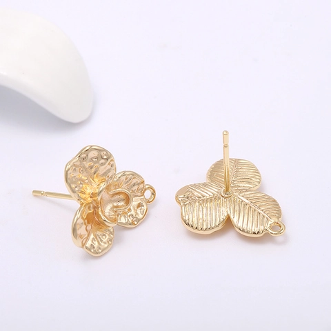 Flower Earring Findings Copper Material With 925 Sterling Silver Earring Post DIY Jewelry Making Artificial Pearl Hammered Textured Stud Accessories