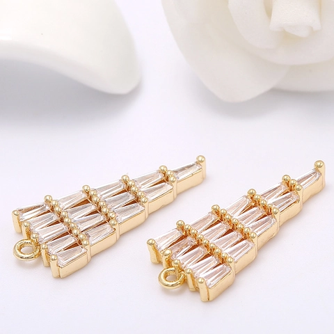 Accessoires de Bijoux DIY Pendentif Sapin de Noël Triangle à Étages Laiton Plaqué Or 14K Zirconia Baguette pour Collier