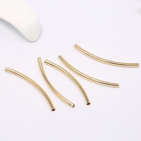 14k Gold Plated Brass Curved Tube Spacer Beads Minimalist Jewelry Findings For DIY Bracelet Necklace Making Craft Supplies