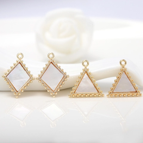 Ciondoli Geometrici in Ottone Placcato Oro 14k con Conchiglia Forme a Triangolo e Rombo per Creazione Gioielli Fai-da-te Accessori