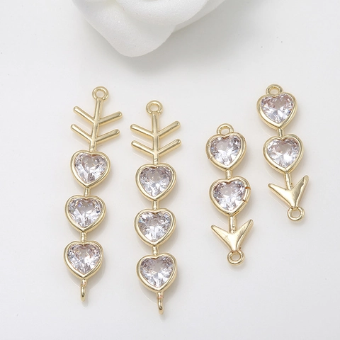 Herz Pfeil Schmuckverbinder Charms Kupfer 14k Vergoldet Zirkonia Für DIY Halskette Ohrring Herstellung Valentinstag Geschenk