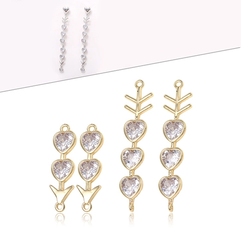 Herz Pfeil Schmuckverbinder Charms Kupfer 14k Vergoldet Zirkonia Für DIY Halskette Ohrring Herstellung Valentinstag Geschenk