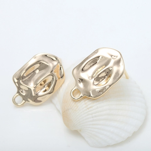 Apprêts de Boucles d'Oreilles Clous Ovales Martelées en Laiton Plaqué Or 14K Avec Tige en Argent Sterling 925 pour Bijoux DIY