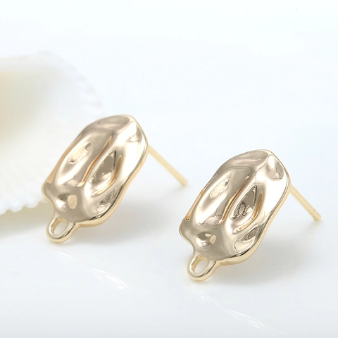 Apprêts de Boucles d'Oreilles Clous Ovales Martelées en Laiton Plaqué Or 14K Avec Tige en Argent Sterling 925 pour Bijoux DIY