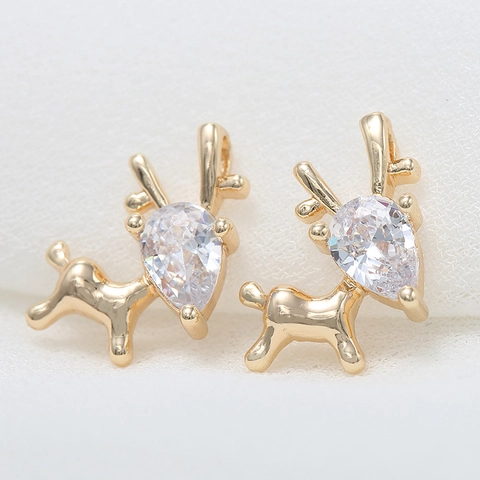 Ciondolo Alce in Ottone Placcato Oro 14K Con Zirconia Trasparente Accessorio per Gioielli Cervo per Creazione Fai da Te Collane Bracciali Regalo Donna