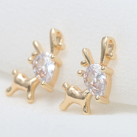 Ciondolo Alce in Ottone Placcato Oro 14K Con Zirconia Trasparente Accessorio per Gioielli Cervo per Creazione Fai da Te Collane Bracciali Regalo Donna
