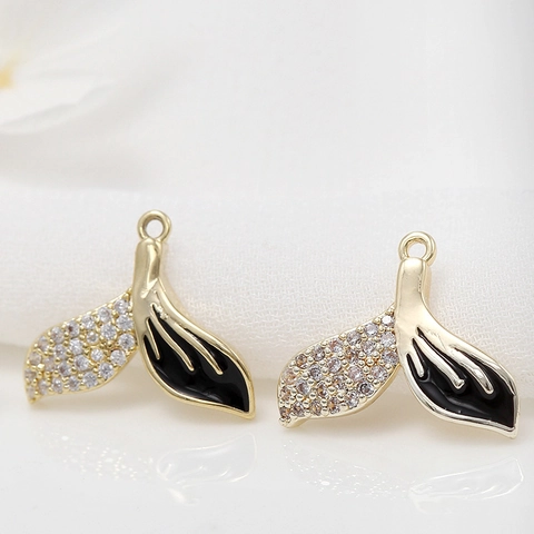 DIY Dolphin Tail Fish Tail Pendant Copper Gold Plated Zirconia Enamel Charm For Jewelry Making Earrings Necklace Accessories