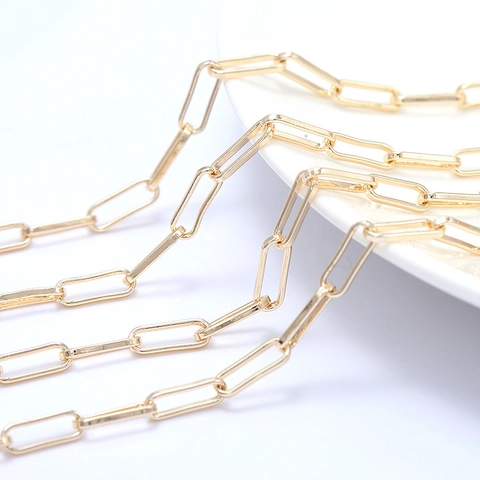 Minimalist Brass Paperclip Chain For Jewelry Making DIY Accessories 14K Gold Plated Rectangular Link Chain For Necklace Bracelet Components