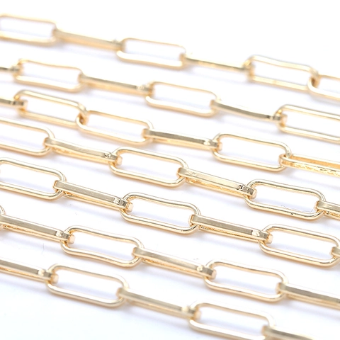 Minimalist Brass Paperclip Chain For Jewelry Making DIY Accessories 14K Gold Plated Rectangular Link Chain For Necklace Bracelet Components