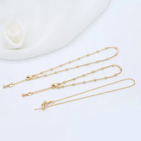 Minimalist 14K Gold Plated Copper Round Bead Box Chain Bracelet Anklet For Women Light Luxury Adjustable Hand Jewelry Foot Jewelry Gift