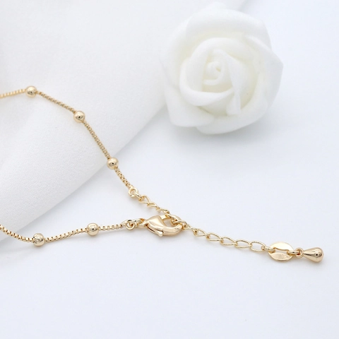 Minimalist 14K Gold Plated Copper Round Bead Box Chain Bracelet Anklet For Women Light Luxury Adjustable Hand Jewelry Foot Jewelry Gift