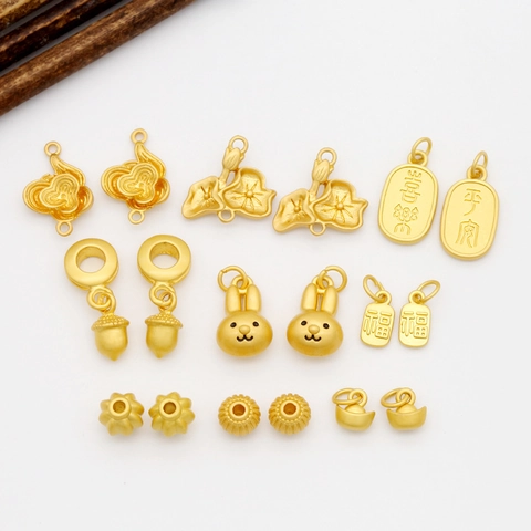 Ancient Gold Plated Copper Pendants Chinese Style Lotus Acorn Rabbit Charms For DIY Jewelry Making Bracelet Necklace Findings