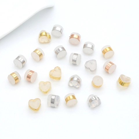 Brass Silicone Earring Backs Heart Round Ear Stopper DIY Jewelry Findings Components Accessories For Women Gold Silver