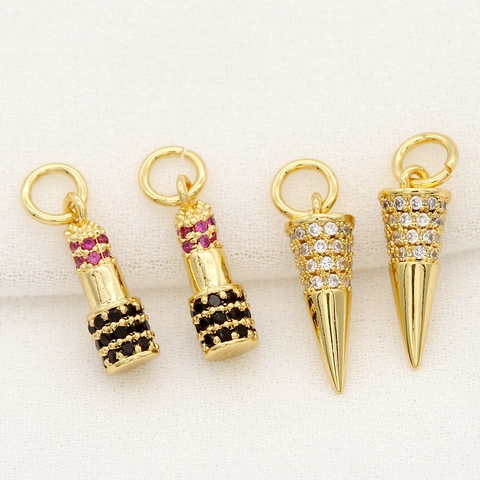 14K Gold Plated Copper Zirconia Pendants For Jewelry Making DIY Lipstick Tapered Cone Shape Charms Jewelry Findings Supplies