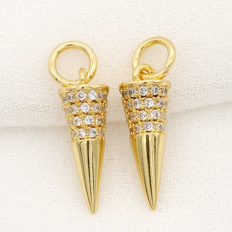 14K Gold Plated Copper Zirconia Pendants For Jewelry Making DIY Lipstick Tapered Cone Shape Charms Jewelry Findings Supplies
