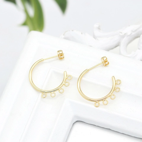 C Shape 5 Loops Earring Hooks With 925 Sterling Silver Post 14K 24K Gold Plated Copper DIY Jewelry Making Findings